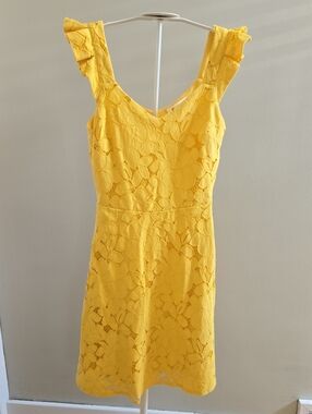 Monteau Yellow Lace Ruffle Strap Dress